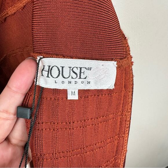 NEW House Of CB London Charmagne Rust Bandage Dress Womens M Ribbed Bodycon - Picture 8 of 11